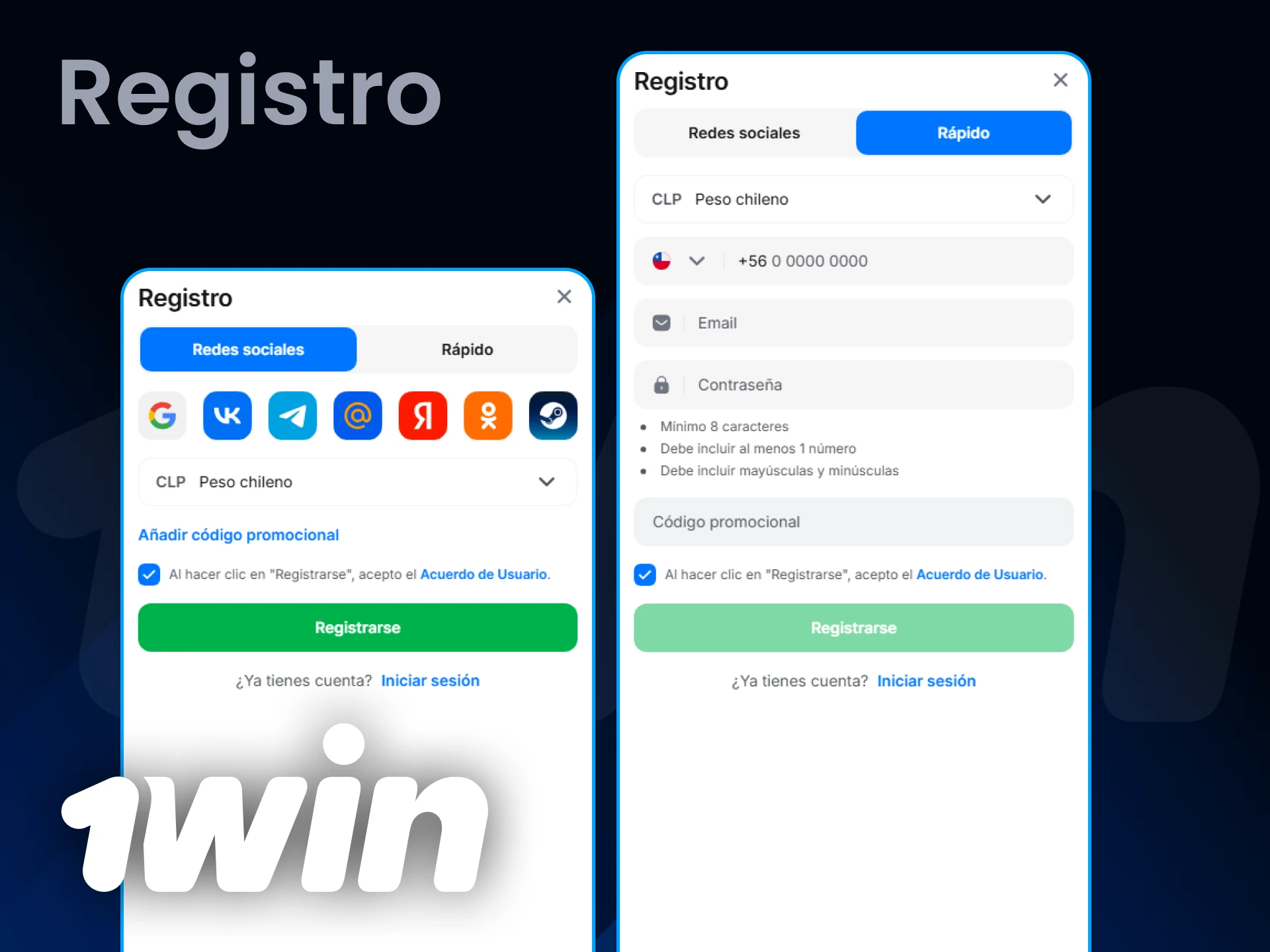 Regístrate y empieza a apostar en 1Win.