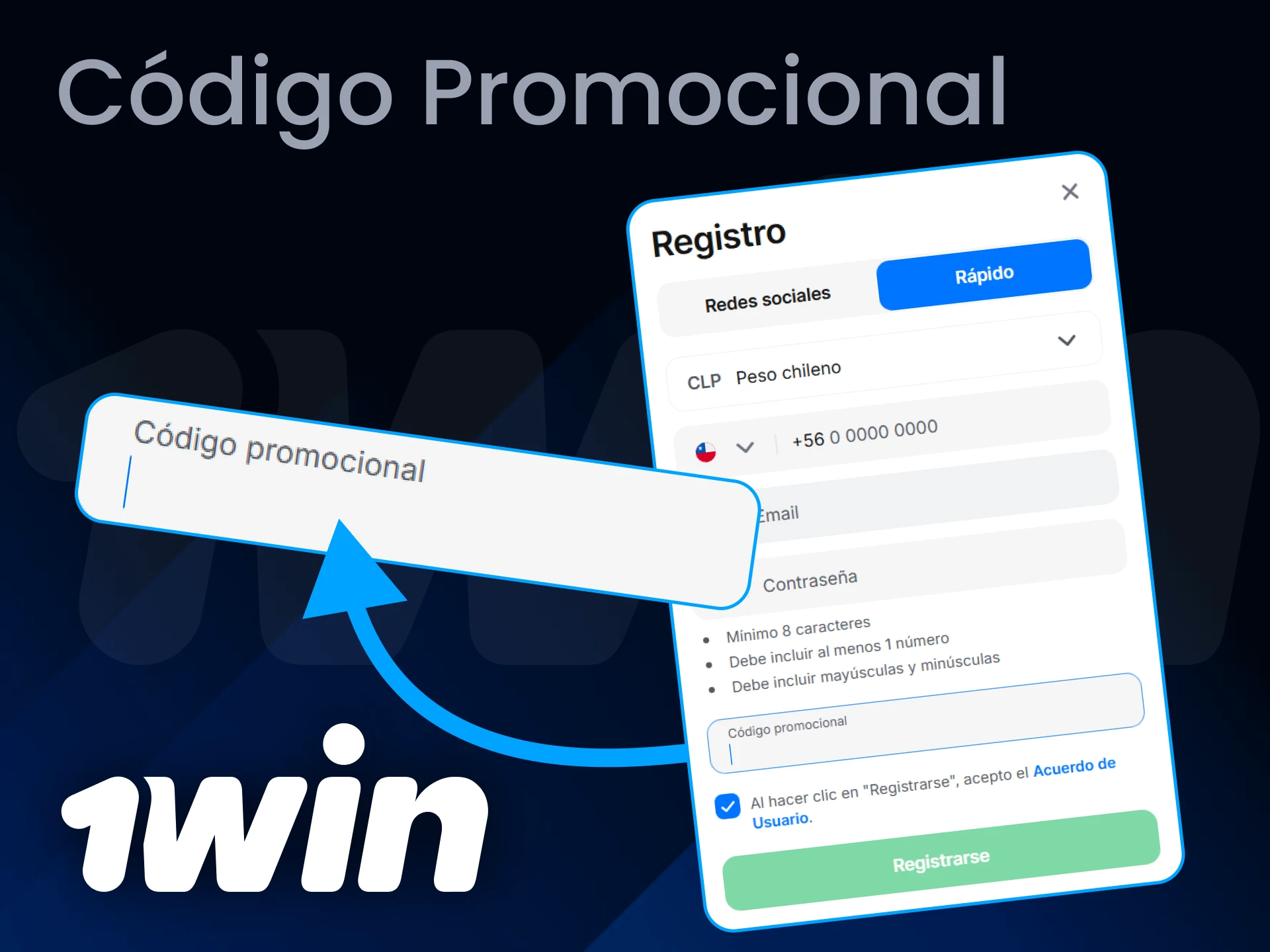 Introduce el código promocional al registrarte en 1Win para obtener aún más bonos.