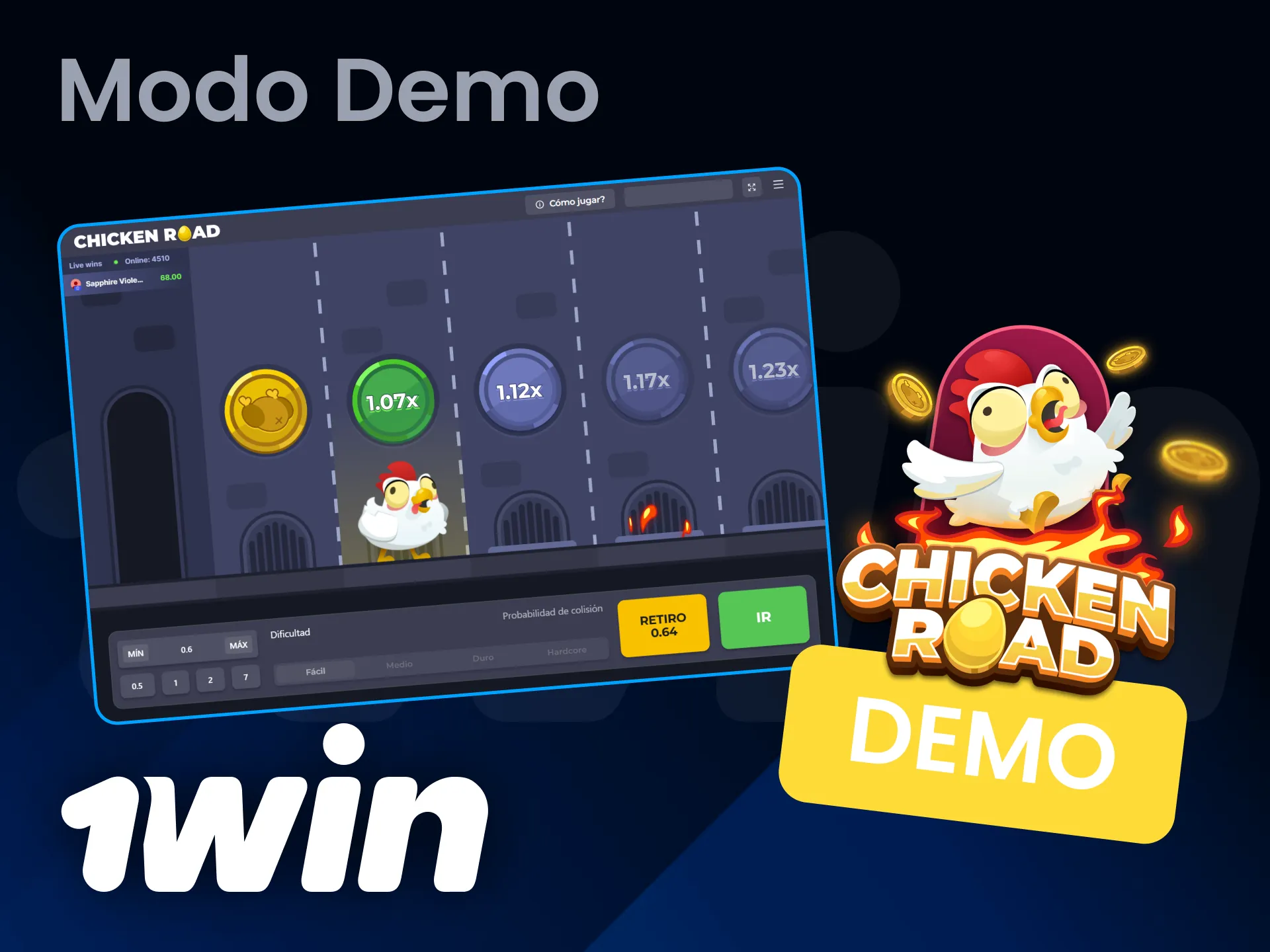 Explora el modo demo de Chicken Cross disponible en 1win.
