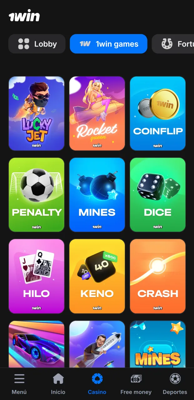 Entra al casino de 1win y accede rápidamente al juego Lucky Jet.