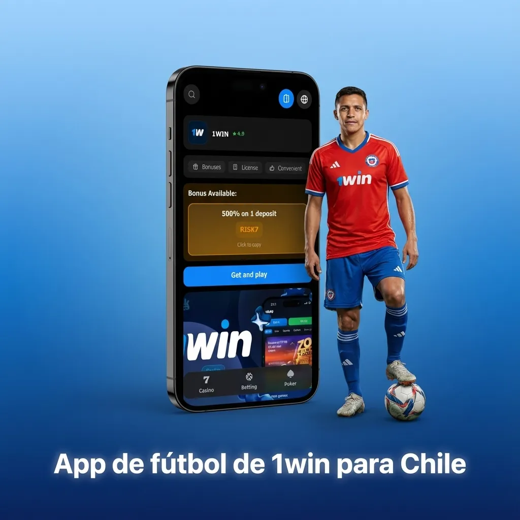Mockup de la app móvil de apuestas de fútbol 1win en un smartphone para usuarios de Chile