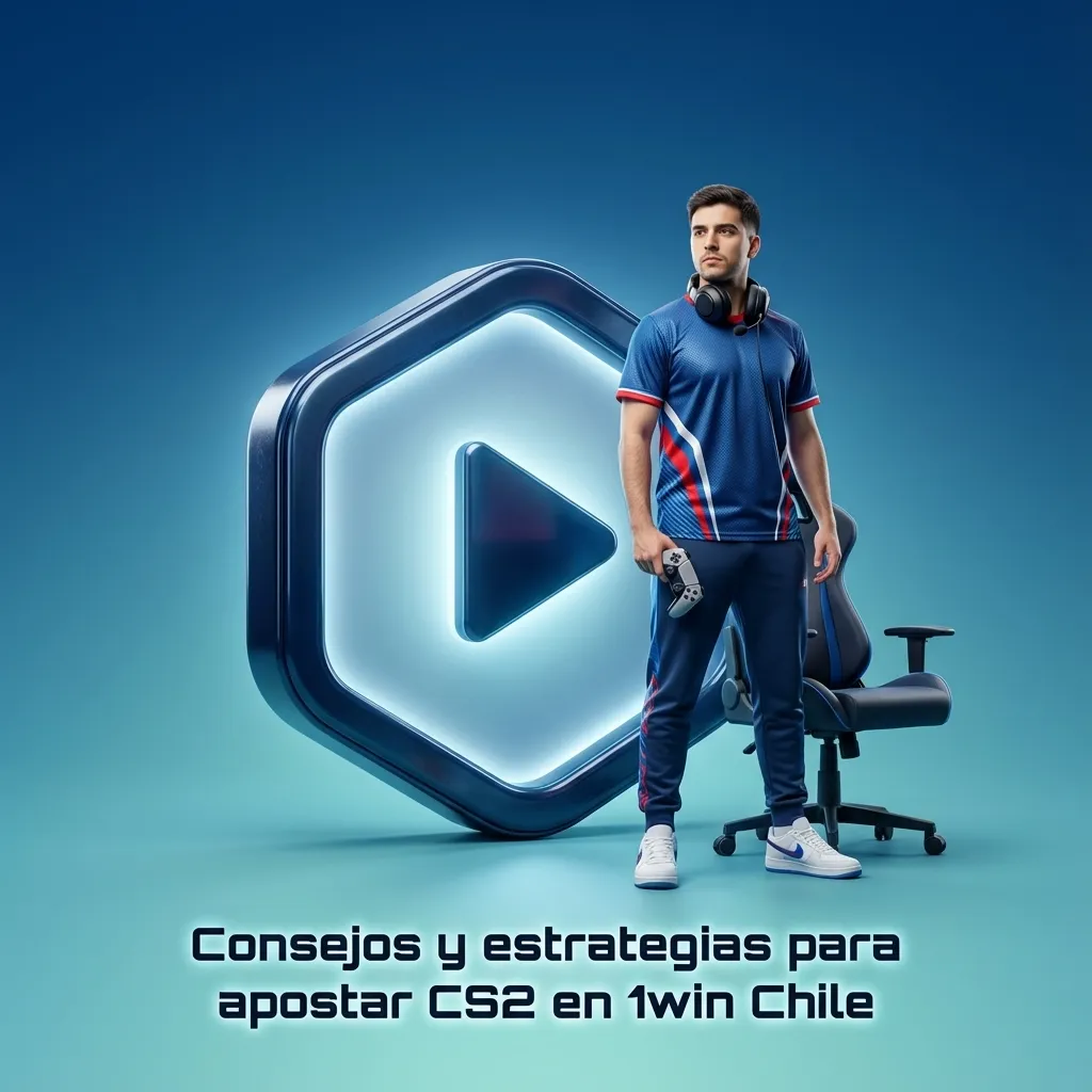 Banner con jugador de CS2, gráficas de estadísticas y texto “Consejos para apostar CS2 en 1win Chile” en español