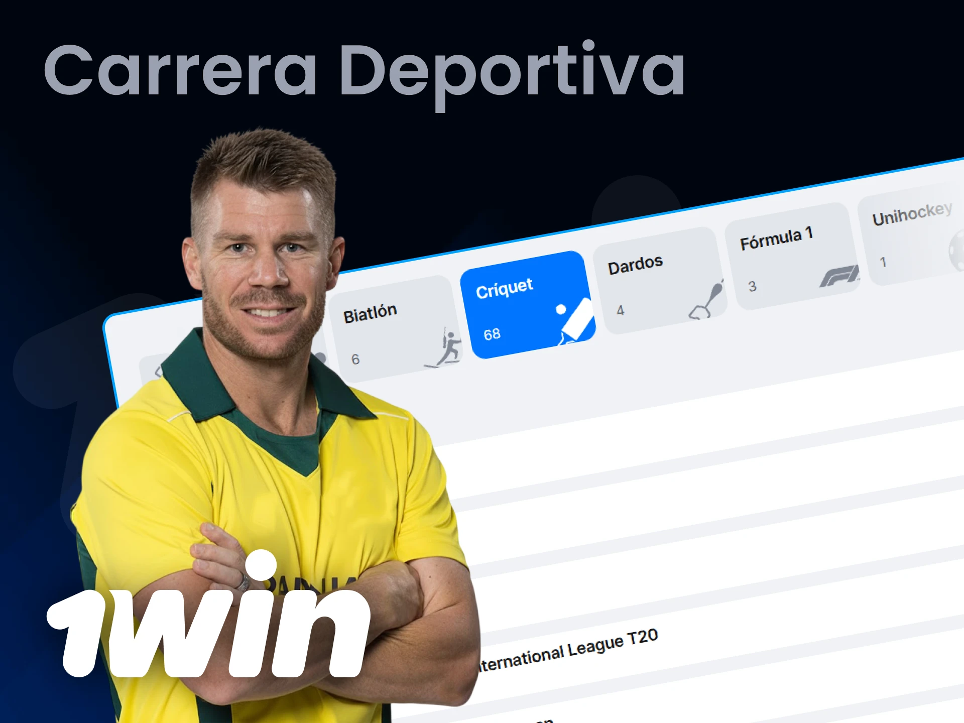 Repasa la carrera deportiva de David Warner a través de 1win.