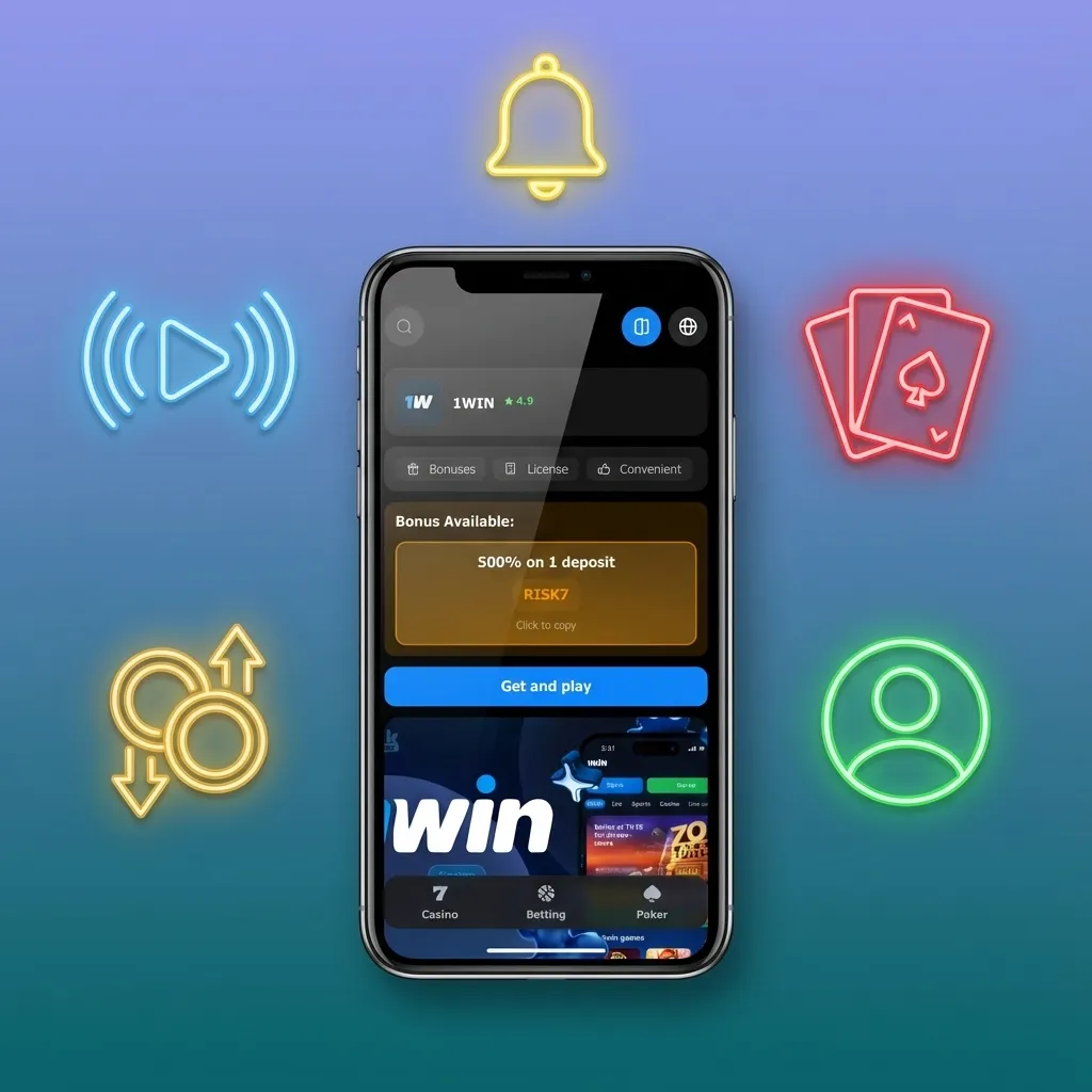 Pantalla móvil de la app 1win Chile mostrando apuestas en vivo, casino, saldo visible y menús claros para depósitos y retiros