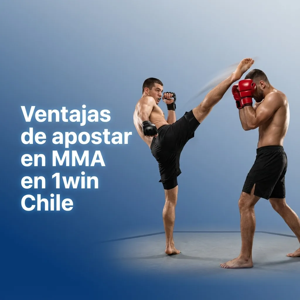 Banner en español de 1win Chile mostrando ventajas de apostar en MMA, con iconos de combates, cuotas y apuestas en vivo