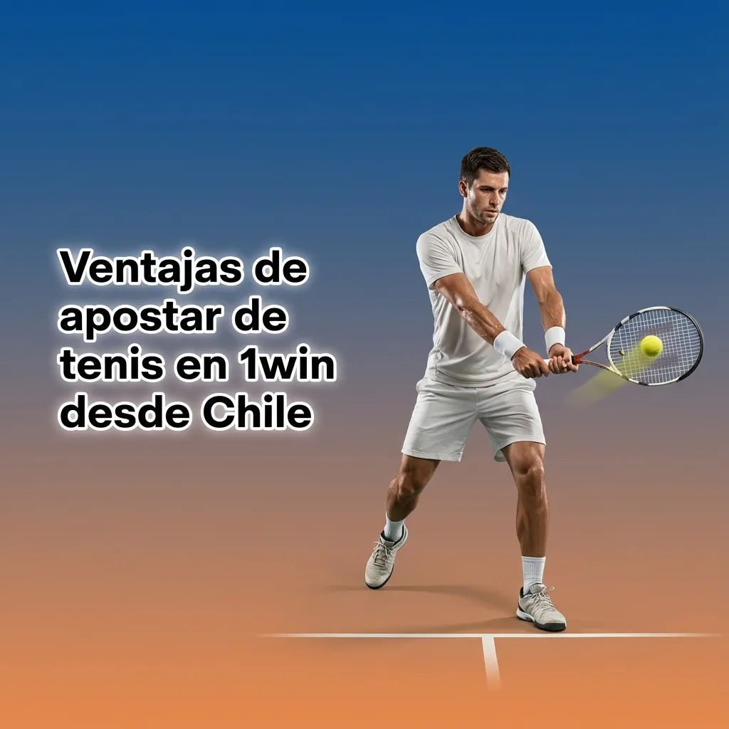 Banner “Ventajas de apostar tenis en 1win desde Chile” con jugador de tenis, logo 1win y lista de beneficios en español